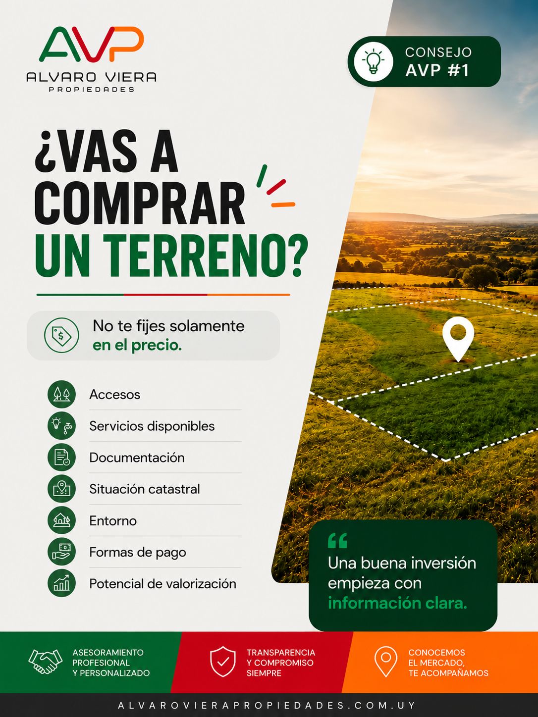 Consejo AVP sobre aspectos importantes a tener en cuenta antes de comprar un terreno en Uruguay.