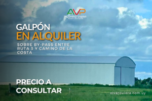 Vista exterior del galpón en alquiler en San José